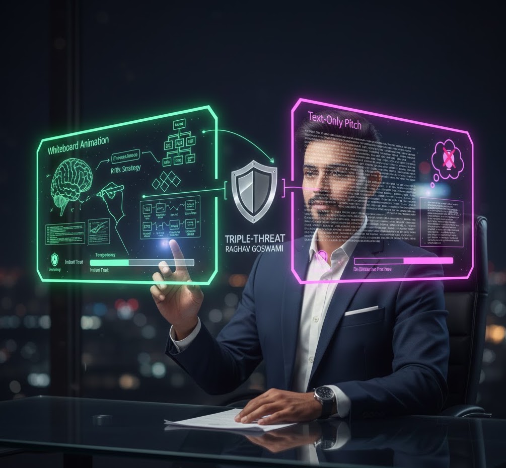 A high-tech visualization of the 'Visual Hook' psychology, showing a human brain responding to a Mighty Sales Video whiteboard animation to build instant authority and de-risk high-ticket purchases.