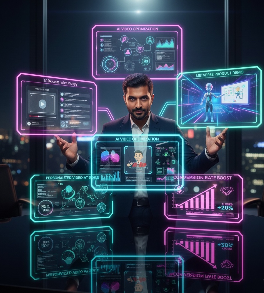 Raghav Goswami presenting the three pillars of the Unified Ecosystem: R10x Strategy, Mighty Sales Video Creative Engine, and Specific Digital Marketing Fulfillment.